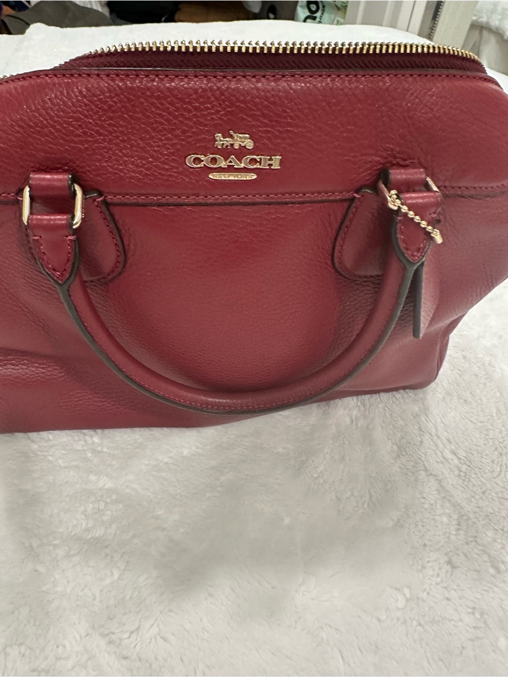 Coach Wine Red Pebbled Leather Satchel with Gold Hardware